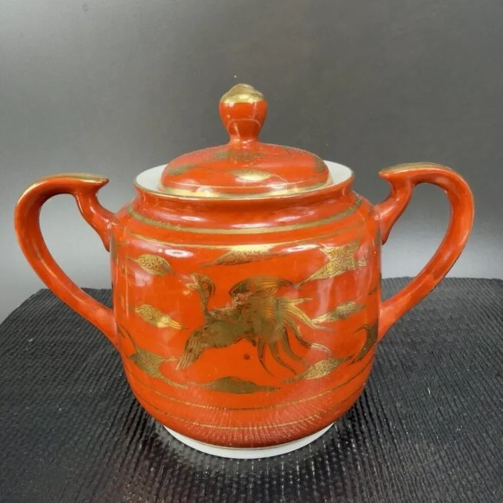 Japanese Eiraku Eggshell Sugar And Creamer Set‎ Phoenix Dragon Pattern Antique